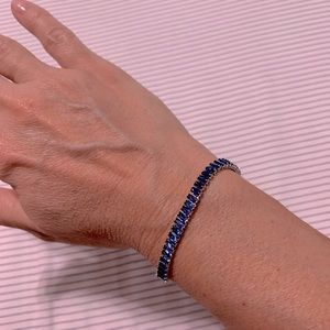 Blue gemstone sterling silver tennis bracelet